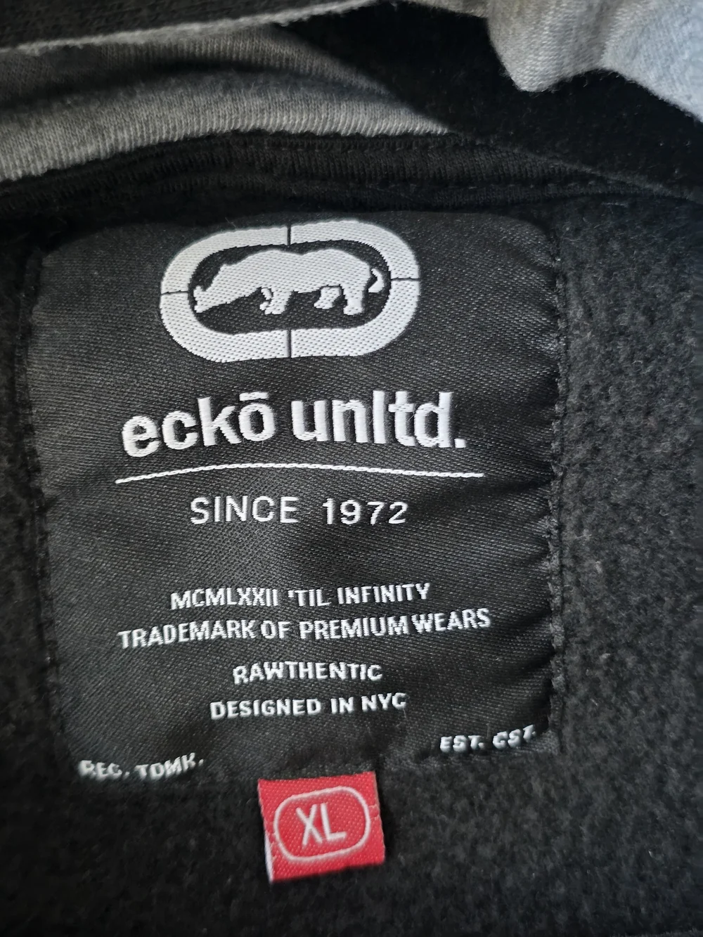 Ecko Unltd Men’s XL Black Full Zip Hoodie Spellout Logo Y2K Streetwear Hip Hop
